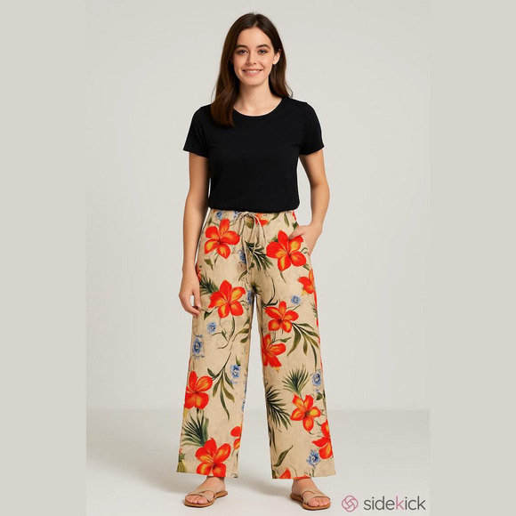 White Stag Pants - White Stag Size L (12-14) Tropical Print Drawstring Waist Beach Pant w/ Pockets